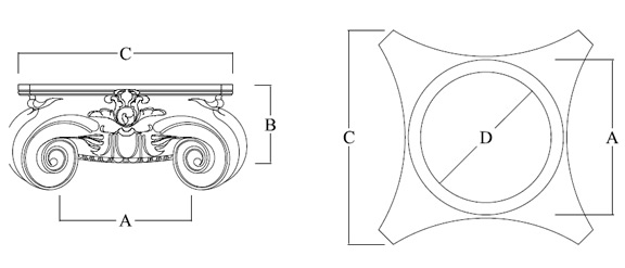 Scamozzi Capital for Round FRP Column shown in top and side view