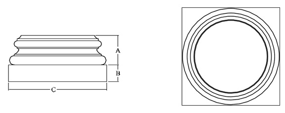 Attic Base for Round FRP Column shown top and side view