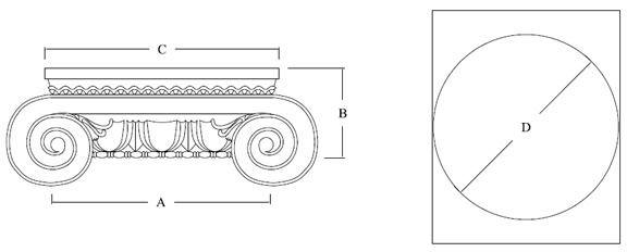 Roman Ionic capital for architectural columns shown top and side view
