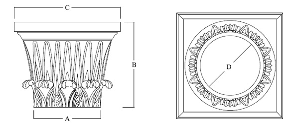 Temple of Winds Capital for Architectural Columns shown top and side view