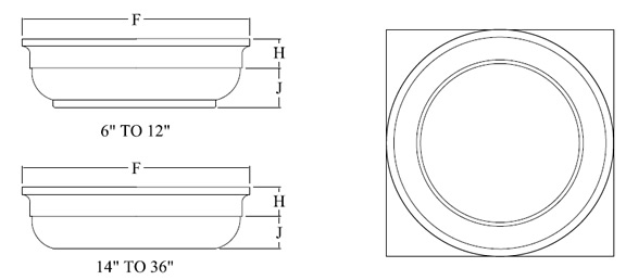 Tuscan Capital for Round FRP Column shown top and side view