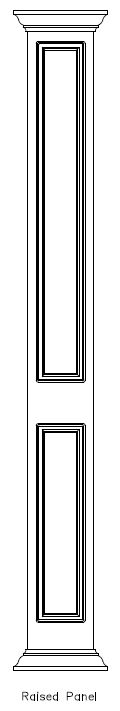 Line drawing of PVC Square 
Double-Raised Panel Column Wrap, Crown Cap & Base