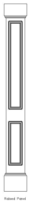 Line drawing of PVC Square 
Double-Raised Panel Column Wrap, Mission Cap & Base