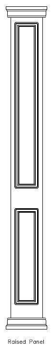 Line drawing of PVC Square 
Double-Raised Panel Column Wrap, Prairie Cap & Base