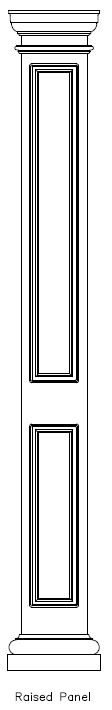 Line drawing of PVC Square 
Double-Raised Panel Column Wrap, Tuscan Cap & Base