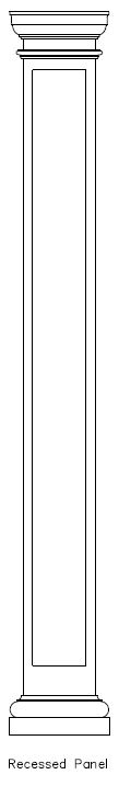 Line drawing of PVC Square 
Recessed Panel Column Wrap, 
Tuscan Cap, Necking & Base